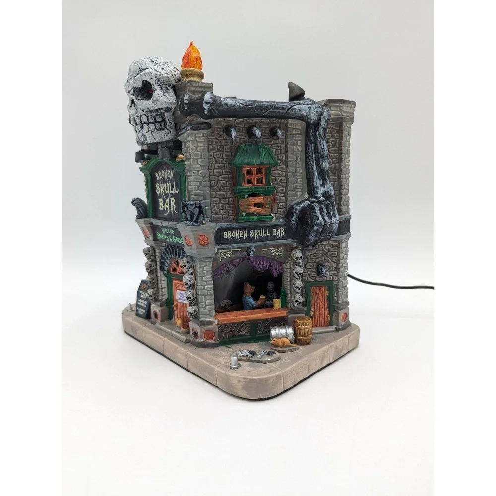 Lemax Spooky Town BROKEN SKULL BAR Halloween Skeleton Bones Lights & Sound
